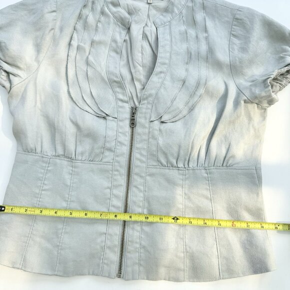 RW & CO Women’s Vintage Grey Jacket Short Sleeve Ruffled Collar 100% Ramie Large - Picture 9 of 15